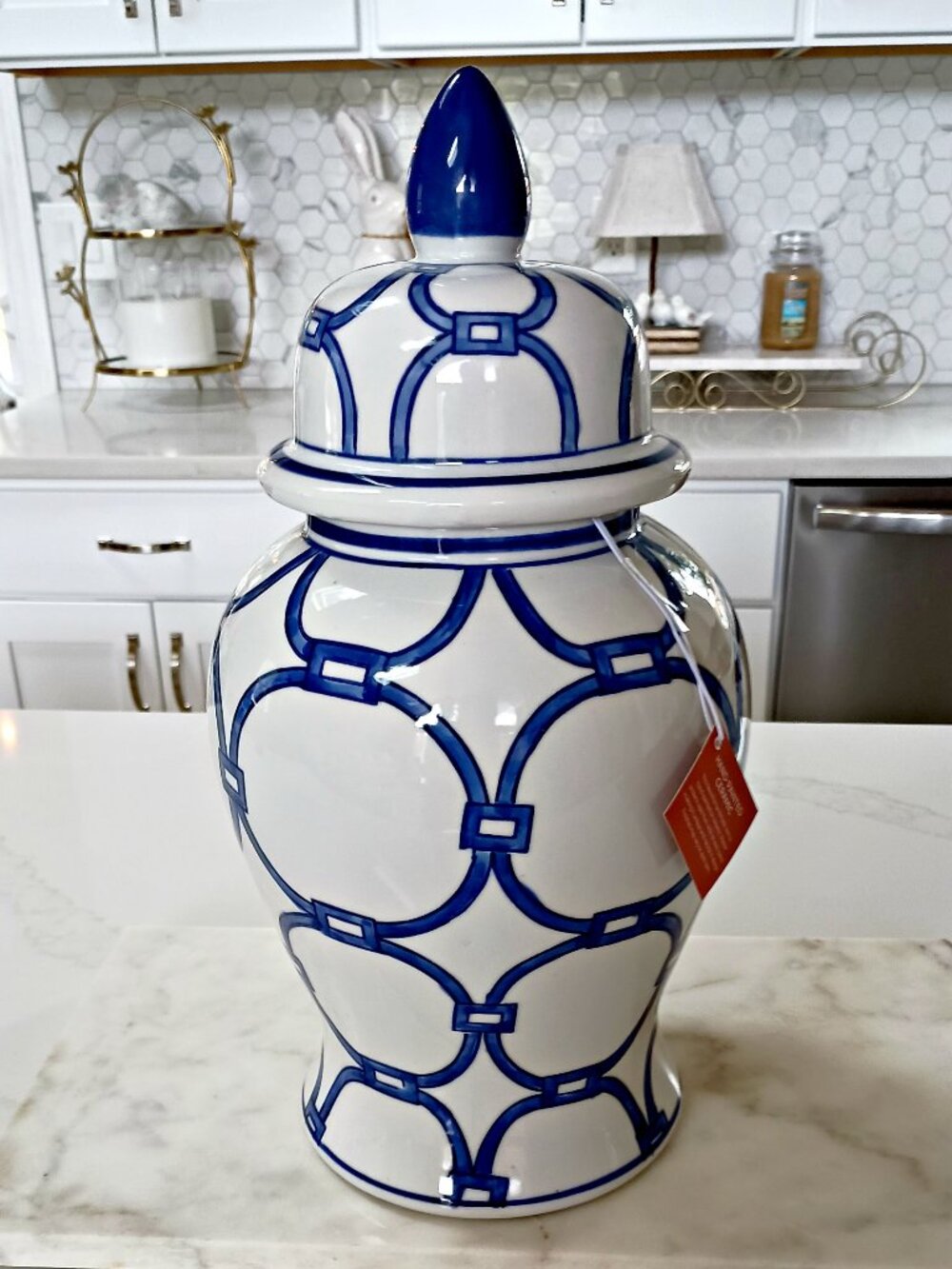 NEW! LARGE 15" Tall BLUE & WHITE TRADITIONAL GINGER JAR DECOR